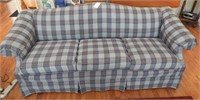 Masterfield Blue plaid upholstered sofa