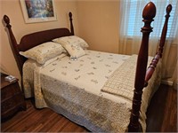 Antique Bed - complete, frame, mattress, bedding