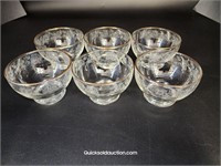 6 Vint. Etched Glass Fruit Nappies 3.5" Diam. Gold