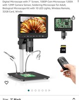 Digital Microscope with 7" Screen, 1080P Coin