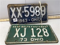 2 Sets Of Ohio License Plates - 1963 , 1973