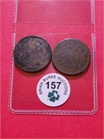 2 Pcs 1864 LM 2 Cents