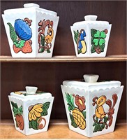 MID CENTURY COLORFUL CERAMIC CANISTER SET 4 PIECES
