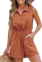 Women's Buttoned Drawstring Romper Sleeveless