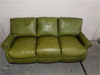 Green Leather Sofa W/ Nailhead Trim
