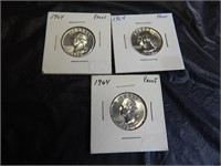 3 PROOF 1964 90% Silver Washington Quarters