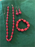 Red beaded necklace,