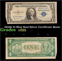 1935G $1 Blue Seal Silver Certificate Grades vf+ M