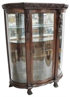 Super Lion Adorned Oak Curved Glass China Cabinet