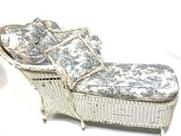 White Wicker Chaise Lounge w/ Pillows & Cushions