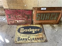 3 VINTAGE METAL FARM SIGNS