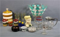Retro Glassware + Head Vase, etc.