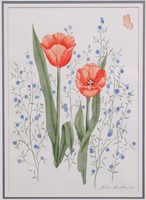 Barbara Burnett "Coral Tulips" Watercolor