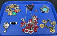 Tray lot of vintage and costume jewelry