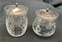 Beautiful etched glass marmalade jars with