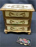 Vintage three drawer jewelry box with gold