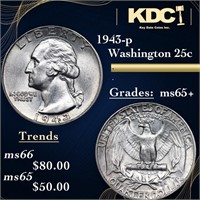 1943-p Washington Quarter 25c Grades GEM+ Unc