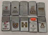 Lot of 10 Zippo Slim Advertising Lighters