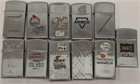 Lot of 11 Zippo Slim Lighters Most Advertising