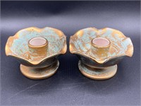 Stangl Pottery Gold & Aqua Candlestick Holders