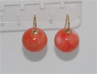 9ct gold and coral bead earrings