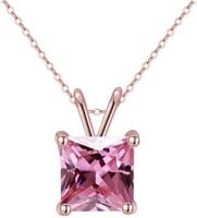 18k Gold-pl. Princess 2.00ct Pink Topaz Necklace