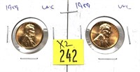x2- 1959 Lincoln cents, Unc. -x2 cents-Sold by