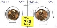 x2- 1958-D Lincoln cents, Unc. -x2 cents-Sold by