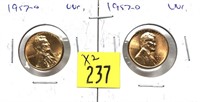 x2- 1957-D Lincoln cents, Unc. -x2 cents-Sold by