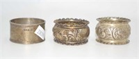 Three various hallmarked silver napkin rings