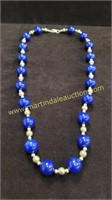 Sterling Silver Beads & Blue Plastic Beads 22"