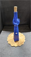 Blue Cast Glass Wine Bottle