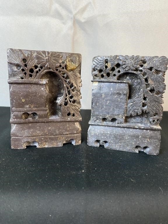 2 Carved Stone Bookends