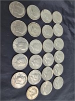 22 Kennedy Half Dollars assorted years 1970's