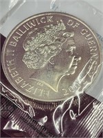 2002 Guemsey 1 Oz. Silver coin.  Brilliant