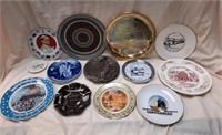 (10) Souvenir Plates & (3) Metal Trays