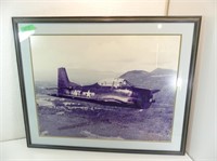 Vintage War Plane Picture under glass 31" x 26"