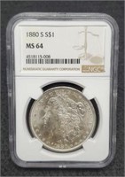 1880-S slab Morgan Silver Dollar, NGC MS64