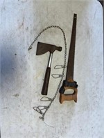 Hachet, fine carpentry saw, metal fishing stringer