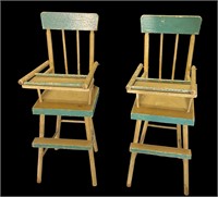 2 Antique Wooden Doll Highchairs