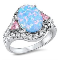 Oval Shape Blue & Pink Opal Ring