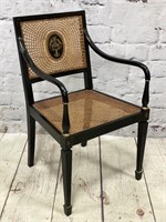 Regency Style Ebony & Gold Cane Back Armchair