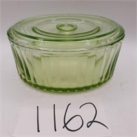 Uranium Green Glass Lidded Bowl see des