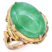 Vintage 12K Yellow Gold Jade Cabochon Ring