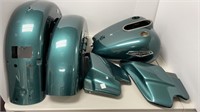 Harley Davidson motorcycle parts (greenish blue