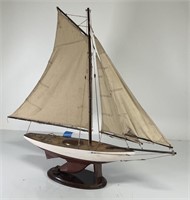 Polychrome wood racing yacht model ship
