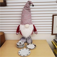 44" tall Gnome and Christmas Dishes