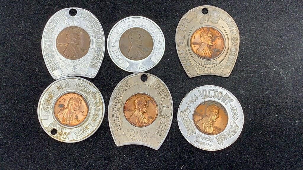 6 "Lucky Penny" Casino Tokens - All different