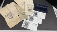 5 Different Cloth Bank Bags & SBA Dollar Coin Set
