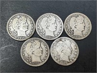 Five Barber Quarters